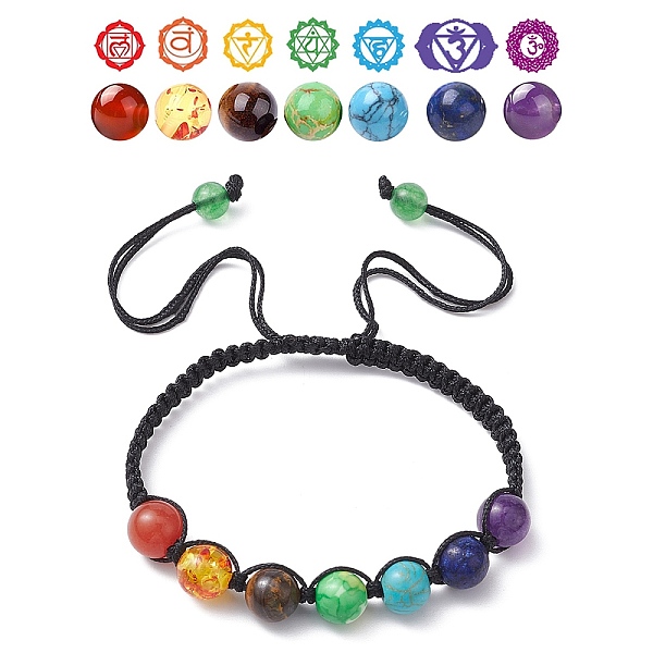 

PandaHall Round Natural Mixed Gemstone Braided Bead Bracelet, 7 Chakra Jewelry for Women, Inner Diameter: 7-1/8~11 inch(18~28cm) Mixed Stone
