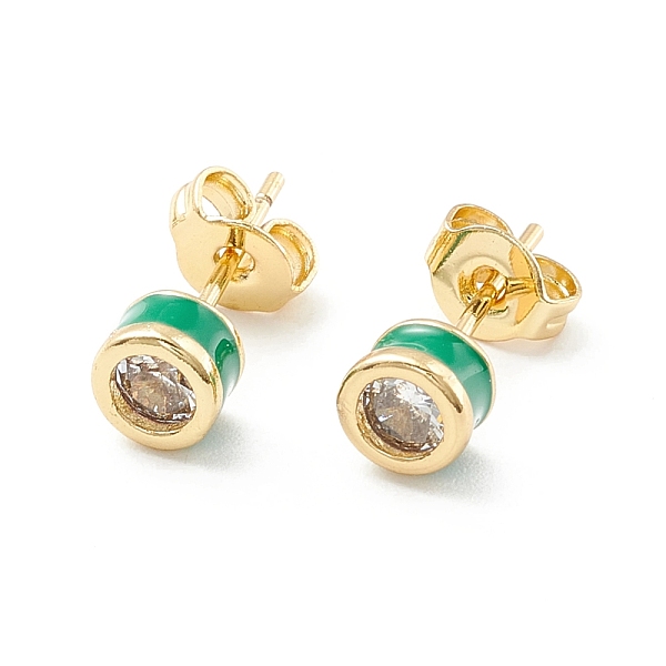 

PandaHall Column Cubic Zirconia Stud Earrings with Enamel, Real 18K Gold Plated Brass Earrings for Women, Cadmium Free & Nickel Free & Lead...