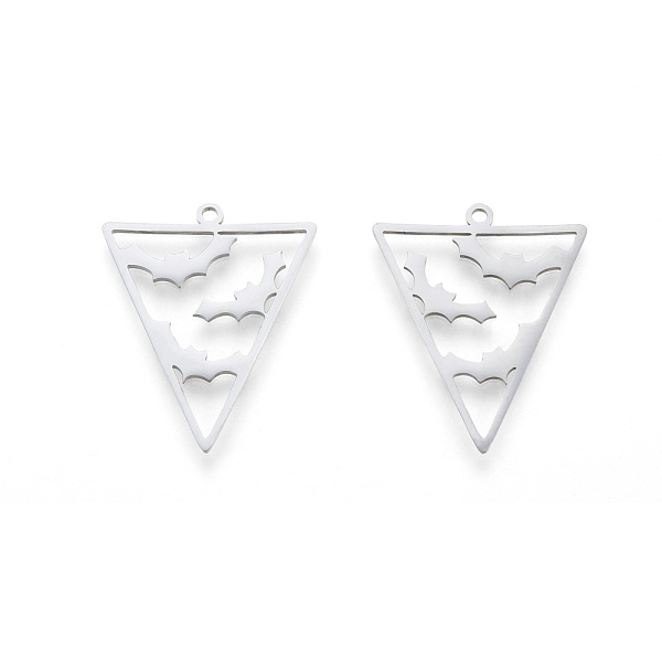 

PandaHall Halloween 201 Stainless Steel Pendants, Laser Cut, Triangle with Bat, Stainless Steel Color, 27x22.5x1mm, Hole: 1.5mm 201...