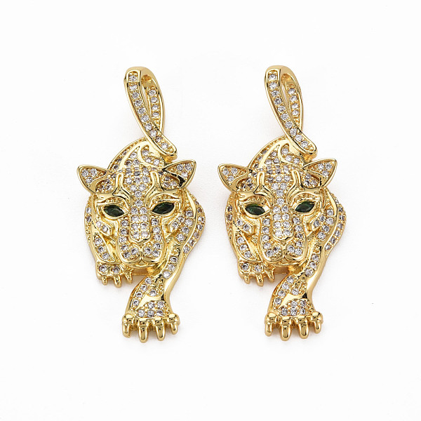 

PandaHall Brass Micro Pave Clear Cubic Zirconia Pendants, Nickel Free, Leopard, Real 18K Gold Plated, 38x17x4.5mm, Hole: 2.5x5mm Brass+Cubic...