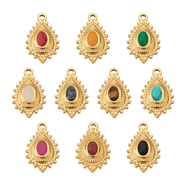 

PandaHall Fashewelry 10Pcs 10 Style 304 Stainless Steel Pendants, with Natural & Synthetic Gemstone, Teardrop, Golden, 22x14x5mm, Hole...