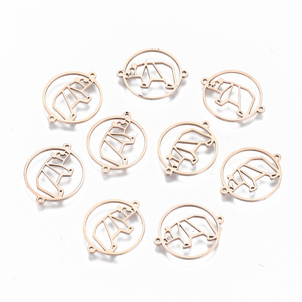 

PandaHall 304 Stainless Steel Links Connectors, Laser Cut, Flat Round with Hollow Bear, Rose Gold, 15x18x1mm, Hole: 0.8mm 304 Stainless...