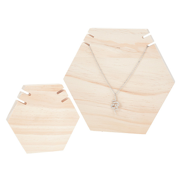 PandaHall 2Pcs 2 Styles Wooden Necklace Displays Stands, Fit for 2Pcs Necklace Showing Holder, Hexagon, Navajo White...