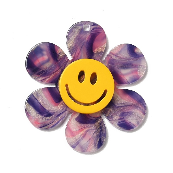 

PandaHall Two Tone Acrylic Big Pendants, Flower with Smiling Face, Purple, 55x50x4.5mm, Hole: 1.8mm Acrylic Flower Purple