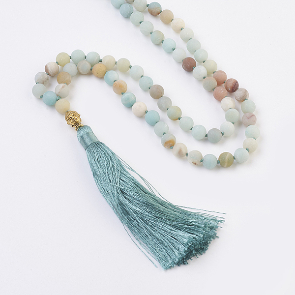 Natürliche Amazonite Buddha Mala Perlen Halsketten