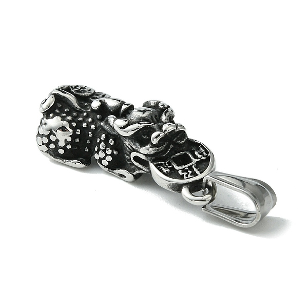 

PandaHall Retro 304 Stainless Steel Pendants, Manual Polishing, Pi Xiu & Coin Charm, Antique Silver, 34x15x10mm, Hole: 4x9mm 304 Stainless...