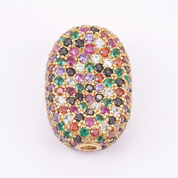 

PandaHall Brass Micro Pave Cubic Zirconia Beads, Long-Lasting Plated, Flat Oval, Golden, 19x13x8mm, Hole: 2mm Brass+Cubic Zirconia Oval