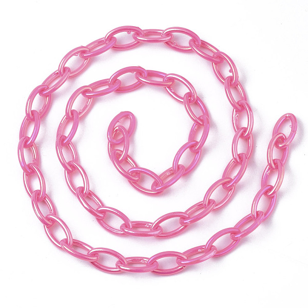 

PandaHall Acrylic Opaque Cable Chains, AB Color, Horse Eye, Hot Pink, 13x8x2mm, 18.5 inch~19.29 inch(47~49cm)/strand Acrylic Pink
