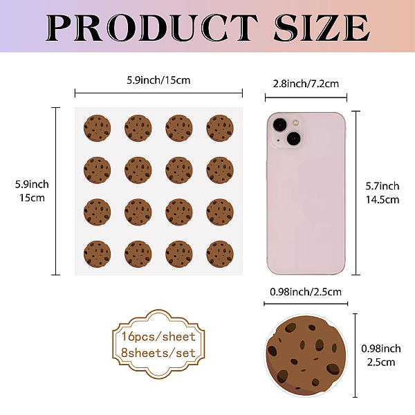 

PandaHall CREATCABIN 128Pcs Chocolate Chip Cookie Stickers Biscuit Planner Stickers Waterproof Vinyl Decals for Packaging Cookie Bags Phone..., Brown
