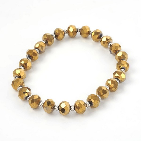 

PandaHall Electroplate Glass Stretch Bracelets, with Brass Spacer Beads, Round, Golden Plated, 2-1/8 inch(5.3cm) Glass
