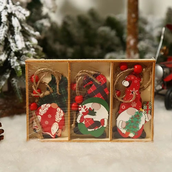 

PandaHall Christmas Wooden Gnome Box Set Pendant Decoration, for Christmas Tree Hanging Ornaments, Mixed Color, 155x10x15mm, 3pcs/box Wood..., Multicolor
