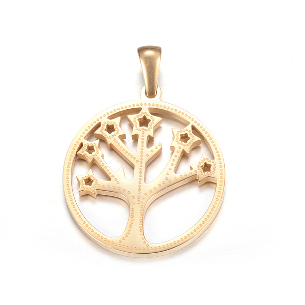 

PandaHall Ion Plating(IP) 304 Stainless Steel Pendants, Flat Round with Tree of Life, Golden, 27.5x25x2mm, Hole: 7x3mm 304 Stainless Steel...