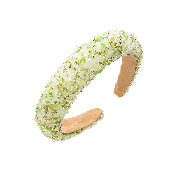 

PandaHall Resin Chip Bead & Pearl Sponge Hair Bands, Wide Hair Accessories for Women Girls, Light Green, 140x120mm Sponge