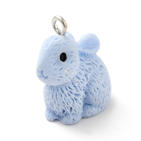 

PandaHall Opaque Resin Pendants, 3D, Rabbit Charm, with Platinum Tone Iron Loops, Light Sky Blue, 21x12.5x22mm, Hole: 2mm Iron+Resin Rabbit