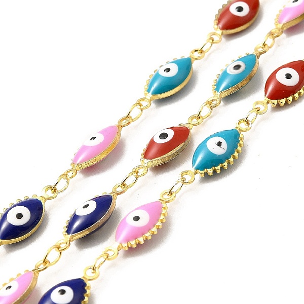 

PandaHall Handmade Eco-friendly Brass Enamel Horse Eye with Evil Eye Link Chain, Real 18K Gold Plated, Lead Free & Cadmium Free, Soldered...