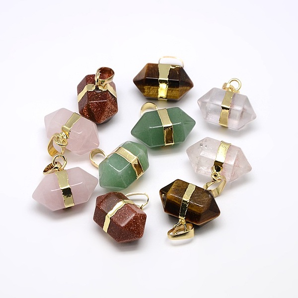 

PandaHall Double Terminated Pointed Gemstone Pendants, with Golden Tone Brass Findings, 15~17x22x13mm, Hole: 8x5mm Mixed Stone Others