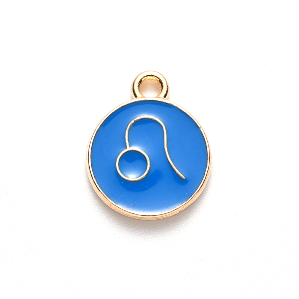 

PandaHall Alloy Enamel Pendants, Cadmium Free & Lead Free, Flat Round with Constellation, Light Gold, Dodger Blue, Leo, 15x12x2mm, Hole...