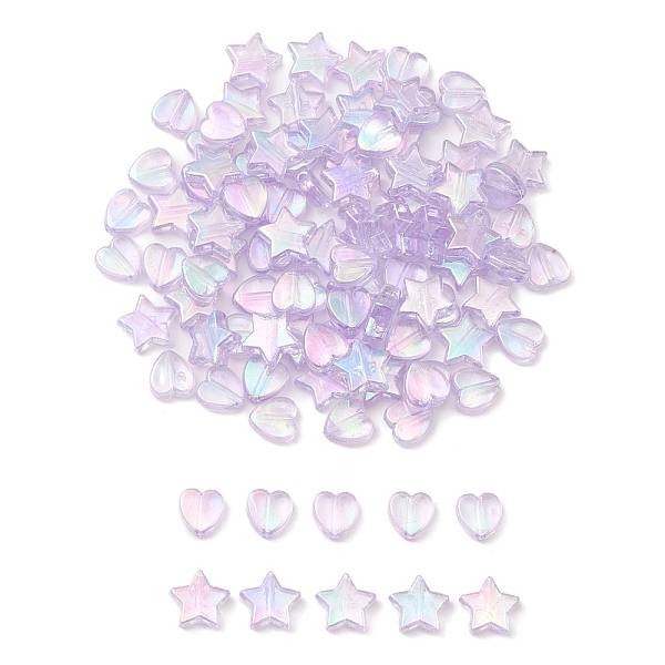 

PandaHall 100Pcs 2 Style Eco-Friendly Transparent Acrylic Beads, Heart/Star, Dyed, AB Color, Blue Violet, 8~10x8~10x3~4mm, Hole: 1.5mm...
