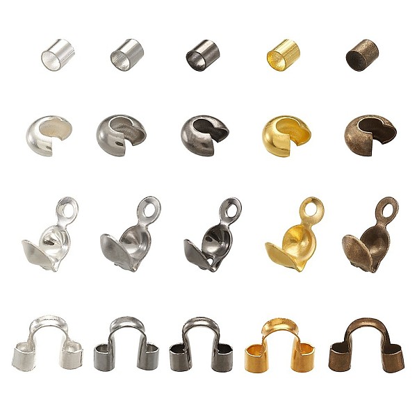 

PandaHall DIY Jewelry Findings Sets, with Brass Crimp Beads and Crimp Beads Covers, Iron Bead Tips Knot Covers, Brass Wire Guardians, Mixed...