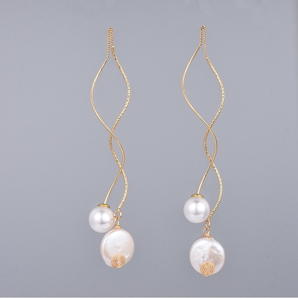 

PandaHall Natural Baroque Pearl Keshi Pearl Ear Threads, with Brass Chain Stud Earring Findings, Copper Wire and Acrylic Pearl Ear Nuts...