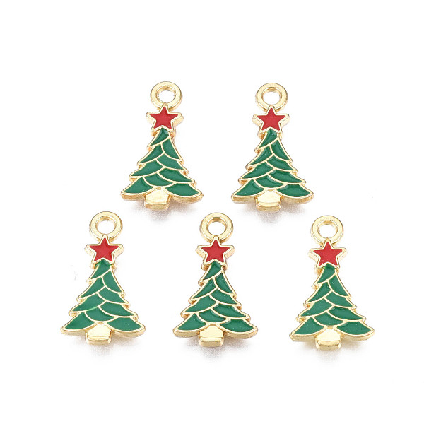 

PandaHall Rack Plating Alloy Enamel Pendants, Cadmium Free & Nickel Free & Lead Free, Light Gold, Christmas Tree with Star, Dark Green...