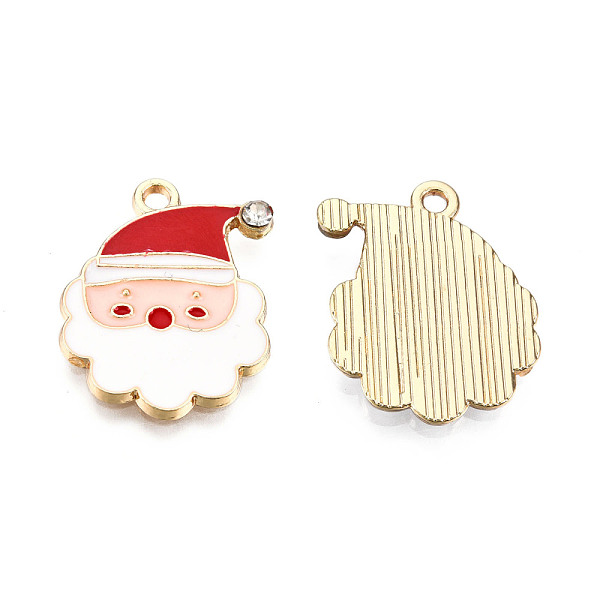 

PandaHall Christmas Theme, Alloy Enamel Pendants, with Crystal Rhinestone, Light Gold, Father Christmas, Colorful, 21x16.5x2mm, Hole: 1.8mm..., Clear