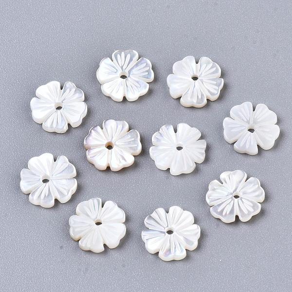 

PandaHall Natural White Shell Beads, Mother of Pearl Shell Beads, Flower, 8.5x8.5x1.5mm, Hole: 1mm White Shell Flower