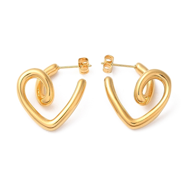 

PandaHall Ion Plating(IP) 304 Stainless Steel Heart Stud Earrings, Real 18K Gold Plated, 24x9mm 304 Stainless Steel Heart