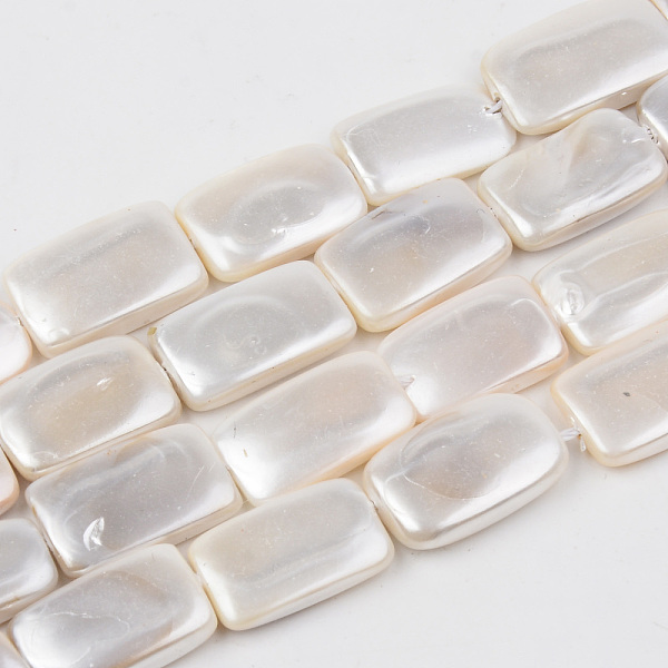 

PandaHall Electroplate Natural Freshwater Shell Beads Strands, Rectangle, Floral White, 15~16x10x3mm, Hole: 1mm, about 26pcs/strand, 16.14...