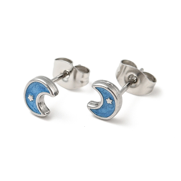 

PandaHall Enamel Crescent Moon with Star Stud Earrings with 316 Surgical Stainless Steel Pins, Stainless Steel Color Plated 304 Stainless..., Multicolor
