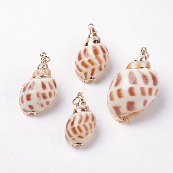 

PandaHall Electroplate Spiral Shell Pendants, with Iron Findings, Conch, Golden, 27~40x15~24x13~21mm, Hole: 2mm Spiral Shell Shell Shape
