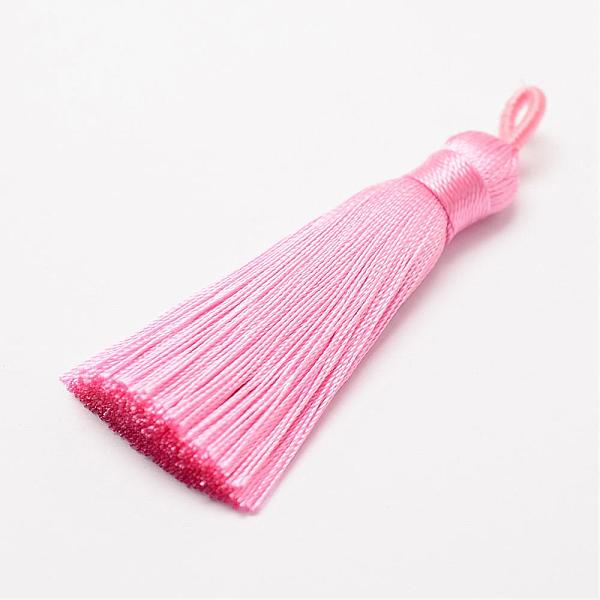 

PandaHall Polyester Tassel Big Pendant Decorations, Ice Silk Tassel, Pink, 60~67x8mm, Hole: 5x7mm Polyester Pink