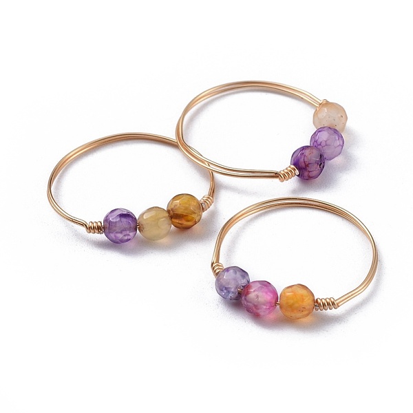 

PandaHall Natural Agate Finger Rings, with Brass Copper Jewelry Wire, Faceted, Golden, Mixed Color, Size 8~10, 18~20mm Natural Agate..., Multicolor