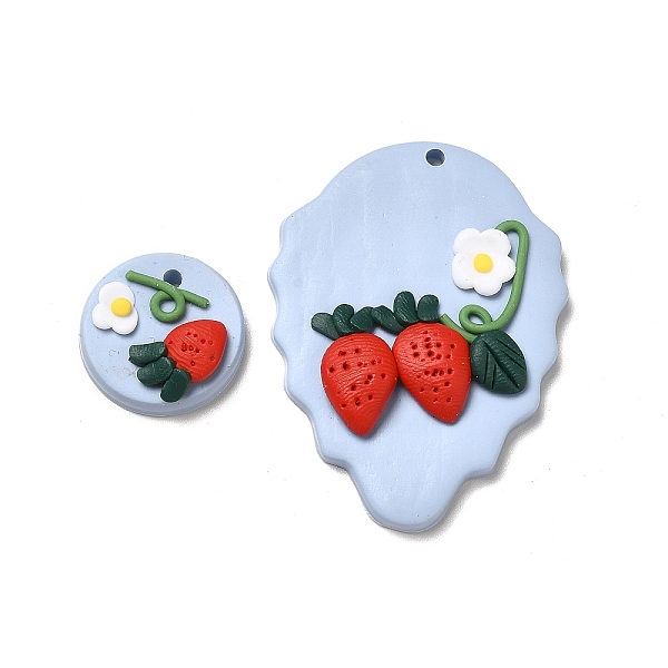 

PandaHall Handmade Polymer Clay Pendants Sets, Flat Round & Strawberry with Strawberry Charm, Sky Blue, 41x30x7mm, Hole: 2mm, 2pcs/set...