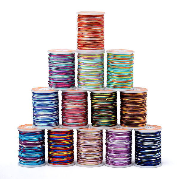 

PandaHall Segment Dyed Polyester Thread, Braided Cord, Mixed Color, 0.4mm, about 16.4 yards(15m)/roll Polyester Multicolor