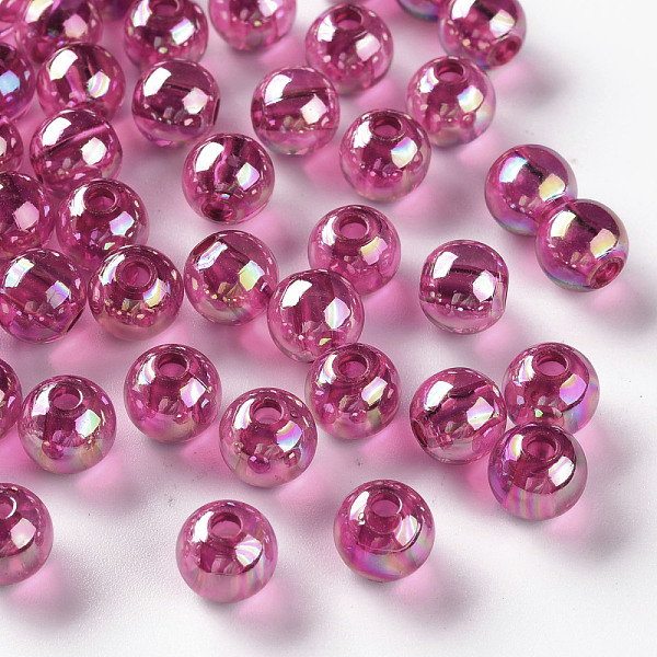 

PandaHall Transparent Acrylic Beads, AB Color Plated, Round, Fuchsia, 8x7mm, Hole: 2mm, about 1745pcs/500g Acrylic Round Pink
