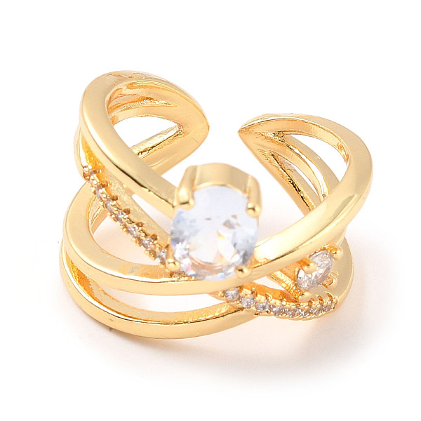 

PandaHall Clear Cubic Zirconia Criss Corss Open Cuff Ring, Brass Wide Band Ring for Women, Cadmium Free & Lead Free, Real 18K Gold Plated...
