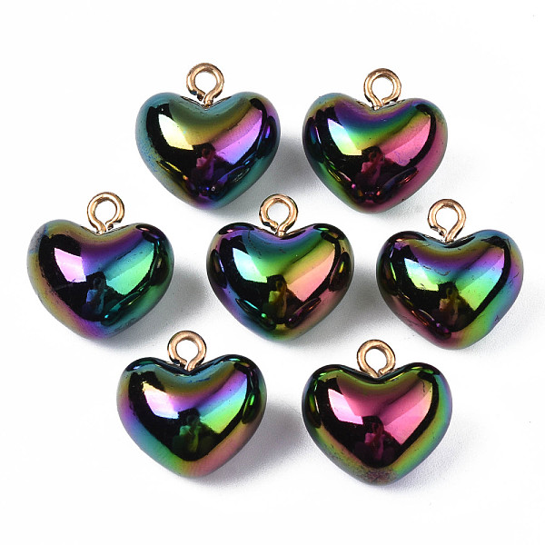 

PandaHall Electroplate Acrylic Pendants, Cadmium Free & Lead Free, with Brass Findings, Heart, Colorful, 18~19x18x13mm, Hole: 2.5mm...