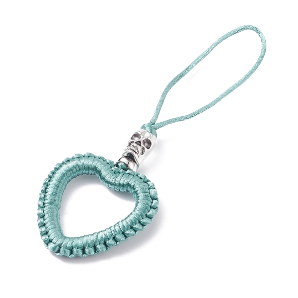 

PandaHall Heart Braided Nylon Cord Mobile Accessories, Phone Hanging Pendant Decor, with Alloy Skull Beads, European Brass Beads & Iron...