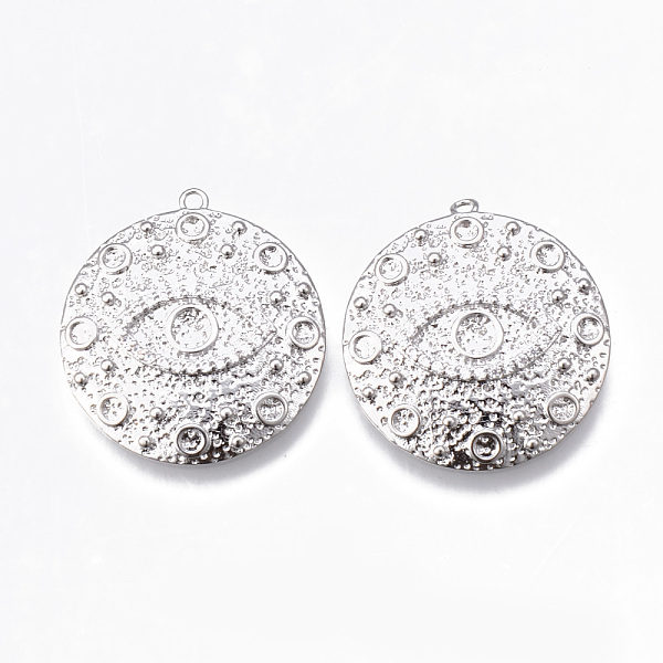 

PandaHall Brass Micro Pave Clear Cubic Zirconia Pendants, Nickel Free, Flat Round with Eye, Platinum, 24x22x3mm, Hole: 1.2mm Alloy+Cubic...