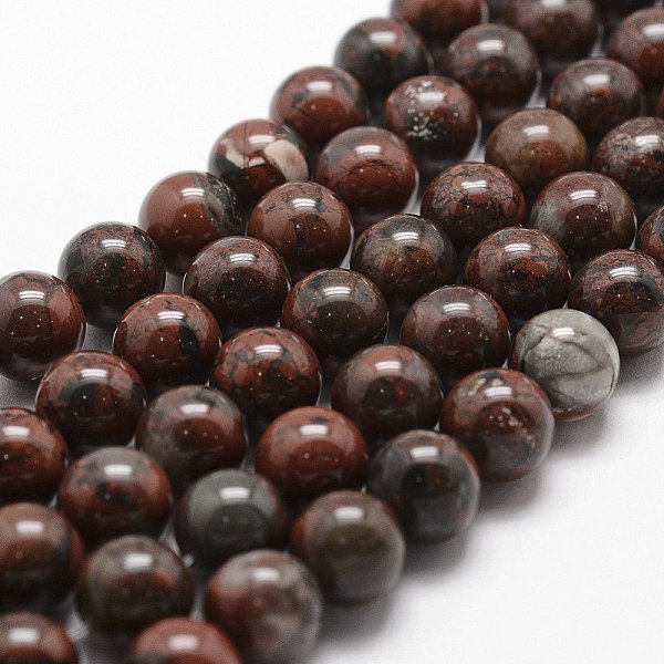 

PandaHall Natural Brecciated Jasper Bead Strands, Round, 8mm, Hole: 1mm, about 44pcs/strand, 14.9 inch~15.1 inch Brecciated Jasper Round Red