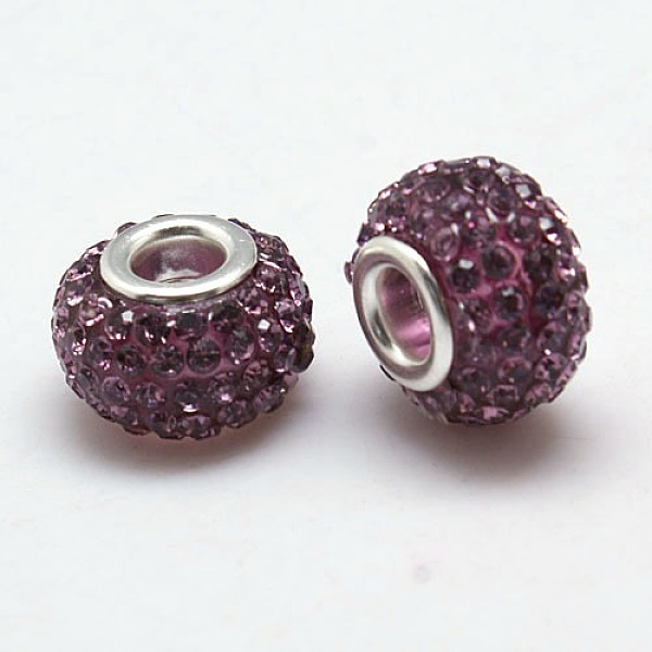 

PandaHall Resin Light Amethyst Grade A Rhinestone European Beads, Large Hole Rondelle Beads, with Silver Color Plated Brass Cores, 12x8mm..., Purple