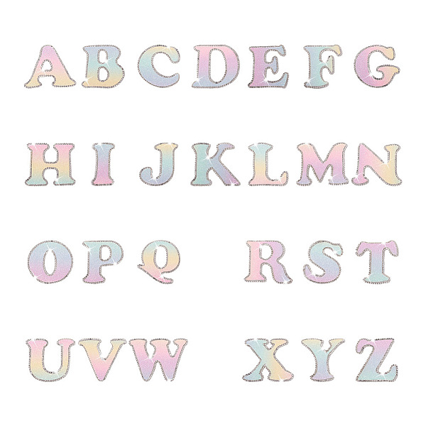 

PandaHall 26 Letters Cloth Iron/Sew on Patches, with Crystal Rhinestone & Glitter Powder, Costume Accessories, Alphabet, Colorful..., Clear