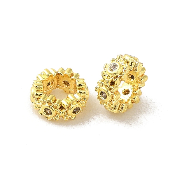 

PandaHall Rack Plating Brass Beads, with Cubic Zirconia, Long-Lasting Plated, Lead Free & Cadmium Free, Rings with Flower, Clear, 6x3mm...