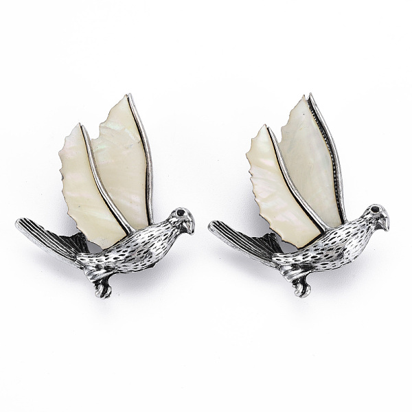 

PandaHall Natural White Shell Bird Brooch, Alloy Lapel Pin with Loop for Backpack Clothes Pendant Jewelry, Cadmium Free & Lead Free, Antique...