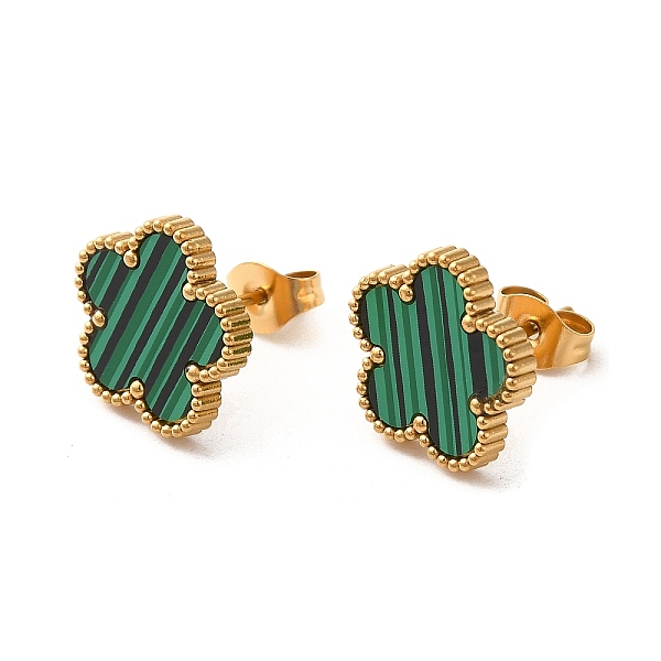 

PandaHall Flower Golden 304 Stainless Steel Stud Earrings, with Resin, Medium Aquamarine, 13x13mm Resin Flower
