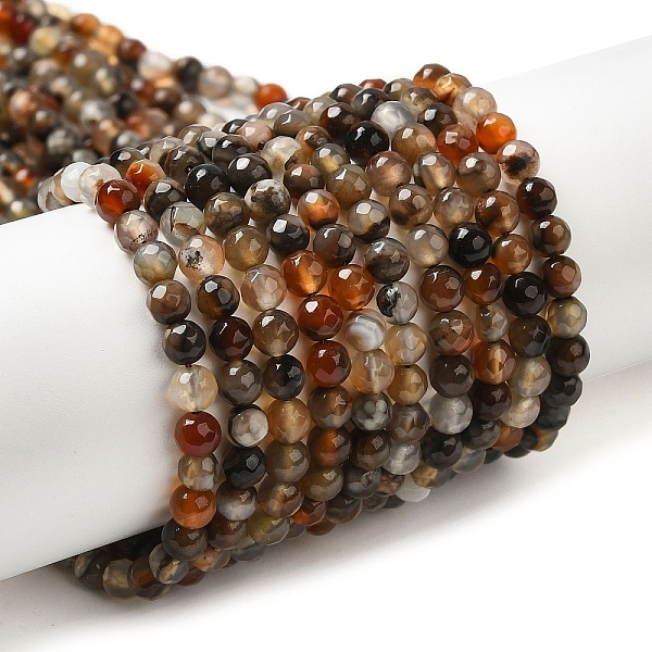 

PandaHall Natural Agate Beads Strands, Faceted, Round, Dyed & Heated, Saddle Brown, 4mm, Hole: 0.8mm, about 88~94pcs/strand, 14.76~15.87''...