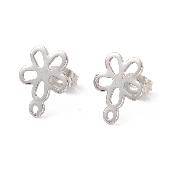 

PandaHall 201 Stainless Steel Stud Earring Findings, with 304 Stainless Steel Pins, Horizontal Loops and Ear Nuts, Flower, Stainless Steel...