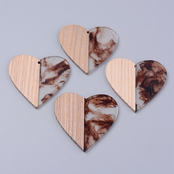 

PandaHall Resin & Wood Pendants, Two Tone, Heart, Brown, 46x48x2~3mm, Hole: 2mm Resin+Wood Heart Brown