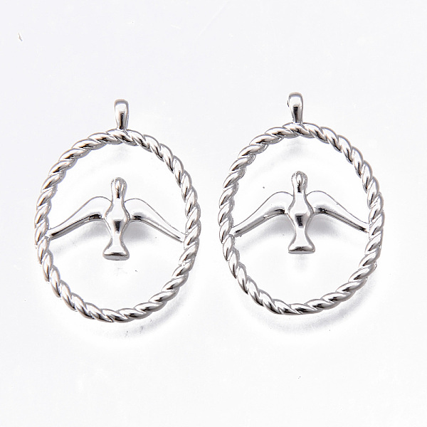 

PandaHall Brass Pendants, Nickel Free, Oval with Bird, Platinum, 25x18.5x2mm, Hole: 1.5mm Brass Oval